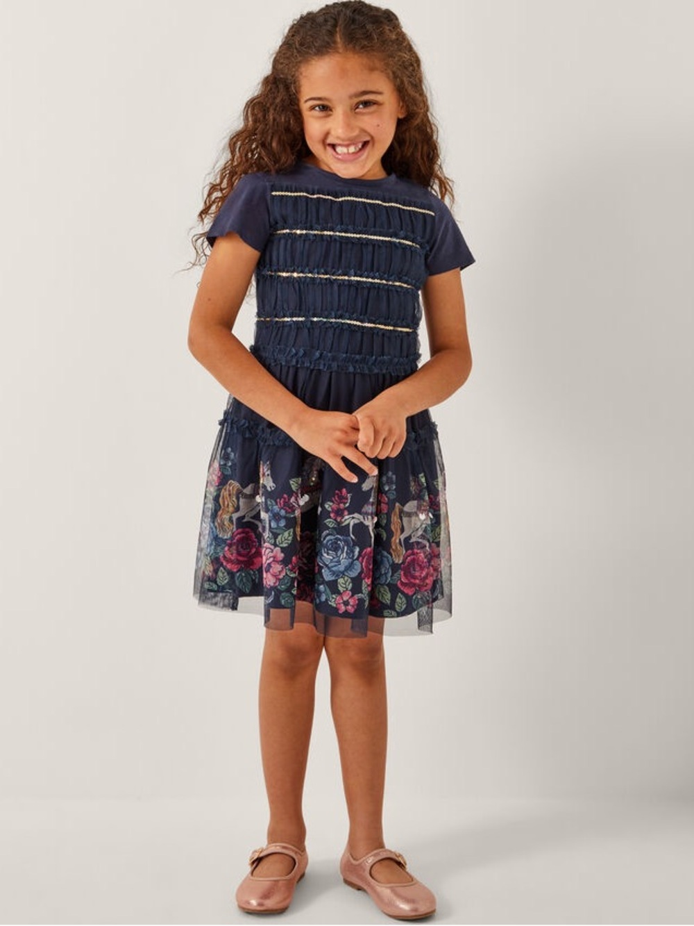 Monsoon Unicorn sequin frill dress blue size 3/4